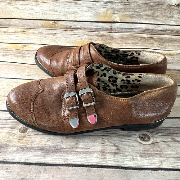 Gianni Bini Womens Cognac Brown Leather Monk Strap Wingtip Oxford Shoes 8M - Picture 4 of 8